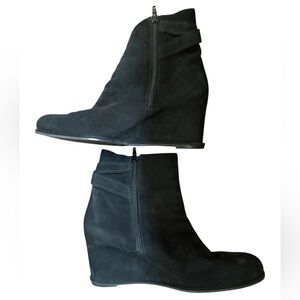 Stuart Weitzman Fitness Black Suede Hidden Wedge Ankle Boots